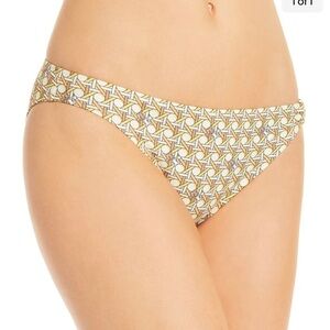 Tory Burch Printed Ring Bikini Bottoms, Small, Beige